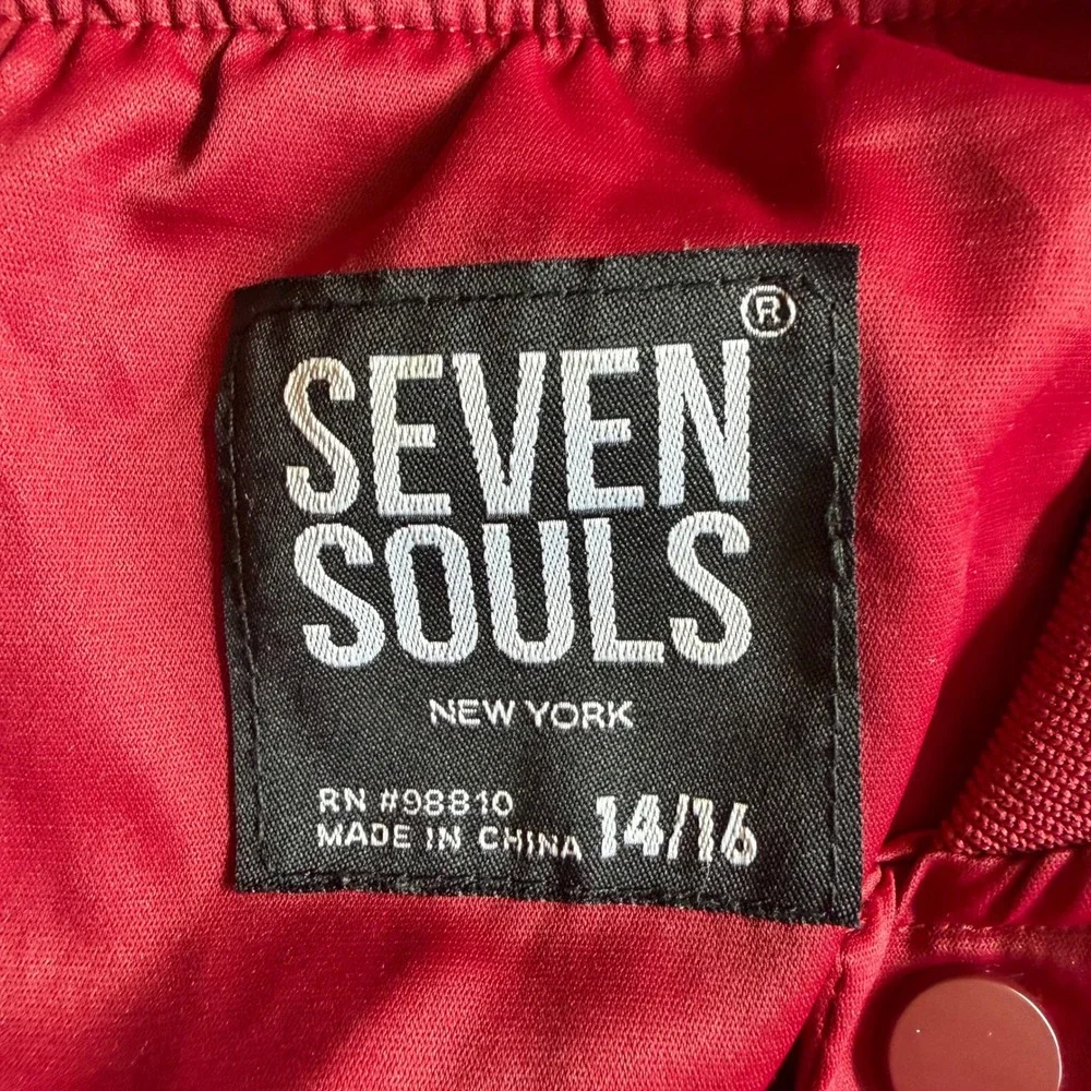 Seven Souls Varsity Streetwear Boys Bomber Jacket Red Black Embroidered